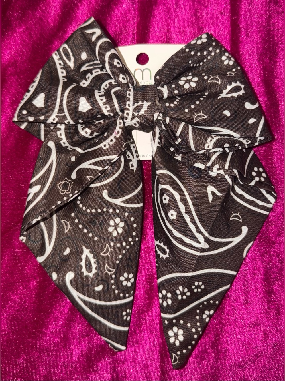 Brown & White Paisley Bow Hair Clip - Women Accessories